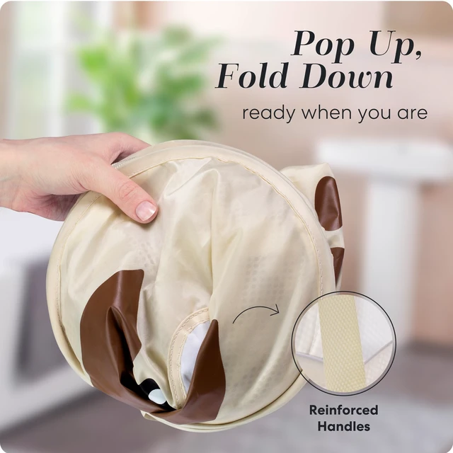 Alt view image 3 of 7 - Pop Up Laundry Hamper, Cute Puppy 71L Collapsible Mesh Basket with Handles | Breathable Foldable Clothes Basket, Reinforced Handles, Side Pocket - for Dorm, Travel, Kids Room, Bedroom - Handy Laundry