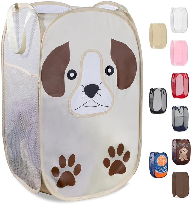 Main image of Pop Up Laundry Hamper, Cute Puppy 71L Collapsible Mesh Basket with Handles | Breathable Foldable Clothes Basket, Reinforced Handles, Side Pocket - for Dorm, Travel, Kids Room, Bedroom - Handy Laundry
