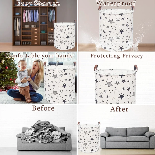 Alt view image 3 of 7 - Waterproof Laundry Hamper Collapsible Laundry Basket Leather Handle Laundry Bag Large Clothes Storage Toy Organization for Bathroom Bedroom Laundryroom College Dorms