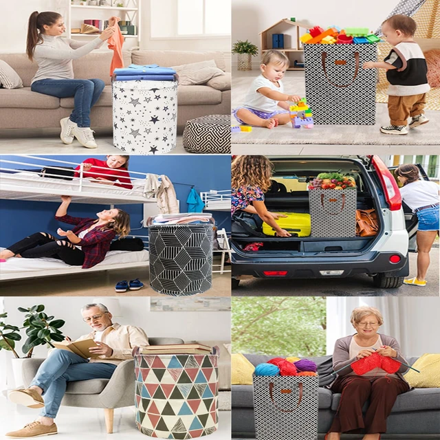 Alt view image 7 of 7 - Waterproof Laundry Hamper Collapsible Laundry Basket Leather Handle Laundry Bag Large Clothes Storage Toy Organization for Bathroom Bedroom Laundryroom College Dorms