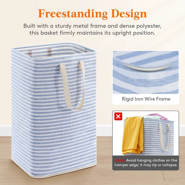 Alt view image 5 of 7 - 75L Large Collapsible Laundry Basket with Extended Handles, Blue | Foldable Laundry Hamper, Tall Dirty Clothes Basket, Waterproof, Freestanding Design for Bedroom, Bathroom, College Dorm