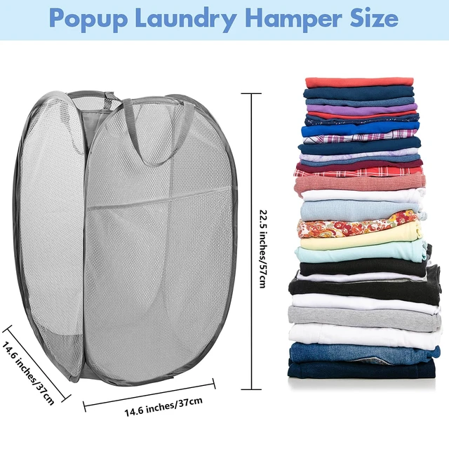 Alt view image 2 of 7 - Laundry Hamper, 70 L Collapsible Mesh Basket with Side Pocket, Gray | Reinforced handles, breathable fabric, foldable, portable for dorm college travel camping cruise, dirty clothes, toys storage
