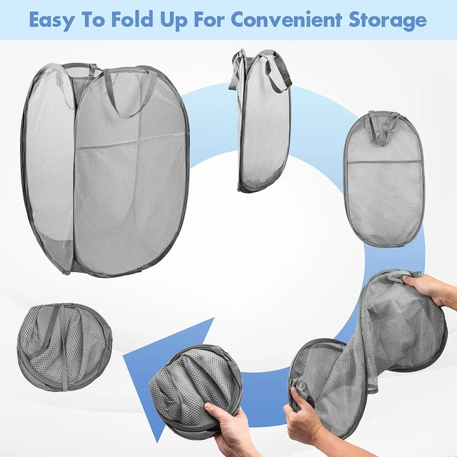 Alt view image 5 of 7 - Laundry Hamper, 70 L Collapsible Mesh Basket with Side Pocket, Gray | Reinforced handles, breathable fabric, foldable, portable for dorm college travel camping cruise, dirty clothes, toys storage