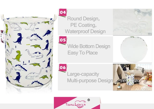 Alt view image 4 of 7 - Dinosaur Laundry Basket Baby Laundry Hamper Cute Kids Hamper Toy Storage Bin Handles for Boys and Girls Dinosaur Room Decor (Polychrome Dinosaurs)