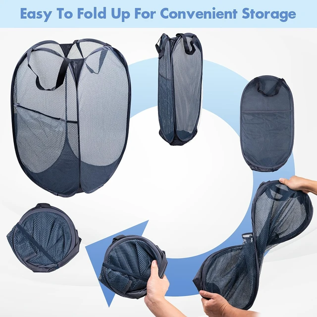 Alt view image 5 of 7 - 2 Pack Laundry Hampers, 70 L Collapsible Foldable Mesh Basket, Blue | Reinforced handles, breathable fabric, foldable, portable for dorm college travel camping cruise, dirty clothes, toys storage