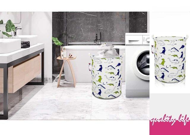 Alt view image 6 of 7 - Dinosaur Laundry Basket Baby Laundry Hamper Cute Kids Hamper Toy Storage Bin Handles for Boys and Girls Dinosaur Room Decor (Polychrome Dinosaurs)