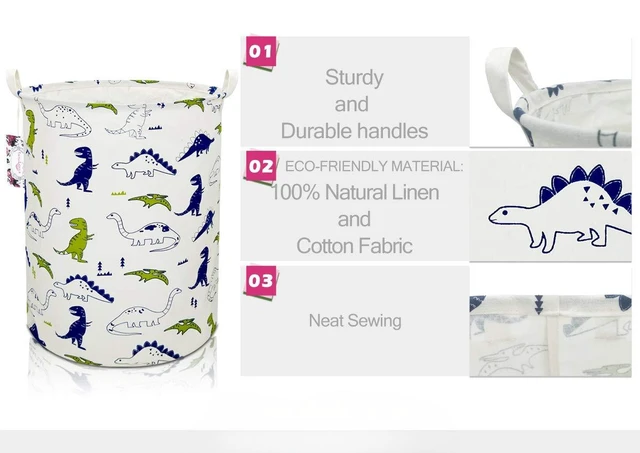 Alt view image 3 of 7 - Dinosaur Laundry Basket Baby Laundry Hamper Cute Kids Hamper Toy Storage Bin Handles for Boys and Girls Dinosaur Room Decor (Polychrome Dinosaurs)