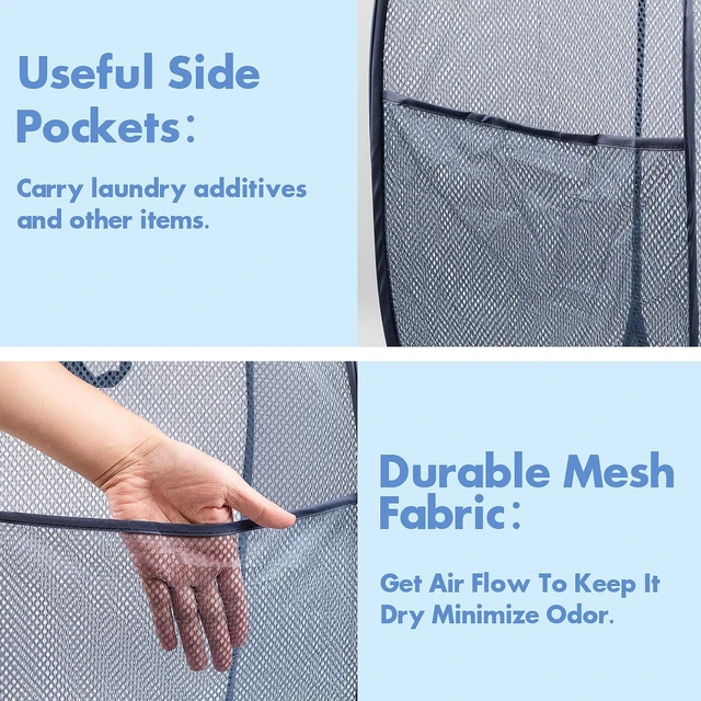 Alt view image 3 of 7 - 2 Pack Laundry Hampers, 70 L Collapsible Foldable Mesh Basket, Blue | Reinforced handles, breathable fabric, foldable, portable for dorm college travel camping cruise, dirty clothes, toys storage
