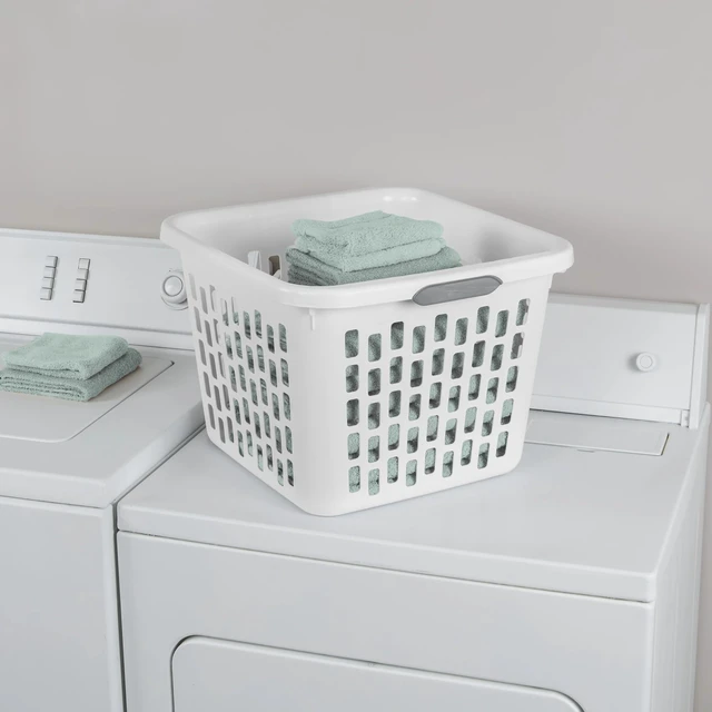 Alt view image 5 of 7 - 1.5 Bushel Square Plastic Laundry Basket, BPA-Free, White - 2 Comfort Grip Handles, Sturdy & Stackable, for Bedroom, Bathroom & Laundry Room