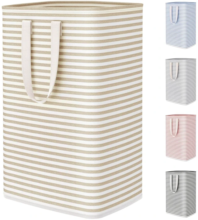 Main image of 75L Large Collapsible Laundry Basket with Extended Handles, Beige | Foldable Laundry Hamper, Tall Dirty Clothes Basket, Waterproof, Freestanding Design for Bedroom, Bathroom, College Dorm