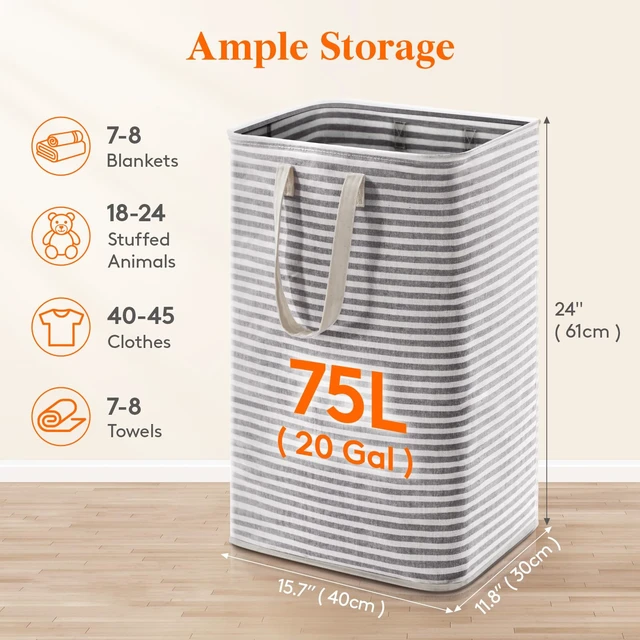 Alt view image 2 of 7 - 75L Large Collapsible Laundry Basket with Extended Handles, Black | Foldable Laundry Hamper, Tall Dirty Clothes Basket, Waterproof, Freestanding Design for Bedroom, Bathroom, College Dorm