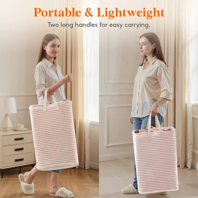 Alt view image 4 of 7 - 75L Large Collapsible Laundry Basket with Extended Handles, Pink | Foldable Laundry Hamper, Tall Dirty Clothes Basket, Waterproof, Freestanding Design for Bedroom, Bathroom, College Dorm