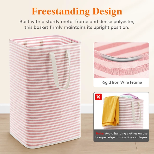 Alt view image 5 of 7 - 75L Large Collapsible Laundry Basket with Extended Handles, Pink | Foldable Laundry Hamper, Tall Dirty Clothes Basket, Waterproof, Freestanding Design for Bedroom, Bathroom, College Dorm