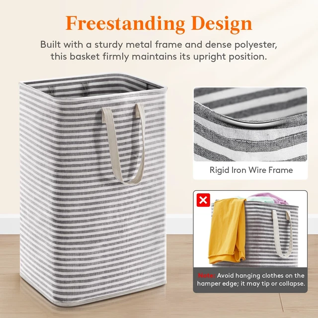 Alt view image 5 of 7 - 75L Large Collapsible Laundry Basket with Extended Handles, Black | Foldable Laundry Hamper, Tall Dirty Clothes Basket, Waterproof, Freestanding Design for Bedroom, Bathroom, College Dorm