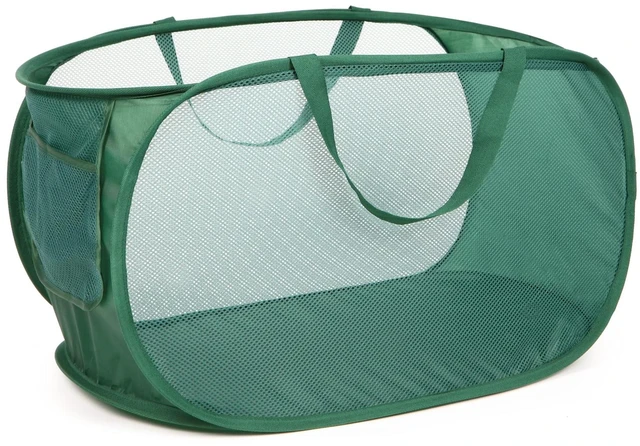 Main image of Sturdy Mesh Pop Up Laundry Hamper, Collapsible Laundry Baskets with Side Pocket, Foldable Clothes Hamper with Reinforced Carry Handles for Laundry, Bathroom, Kids Room, Dorm or Travel Emerald