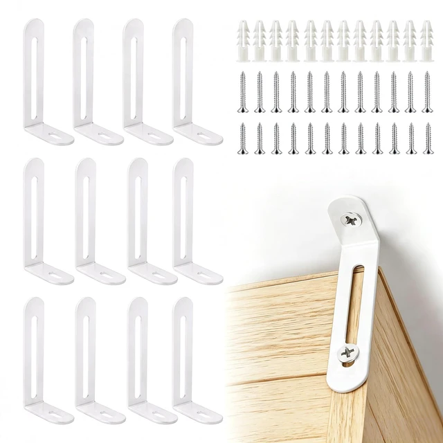 Main image of Anti Tip Furniture Anchors, Steel Wall Anchors, 12 Pack,White | Furniture wall anchors help secure dressers, cabinets and bookcases for baby and pet safety with quick, easy installation.