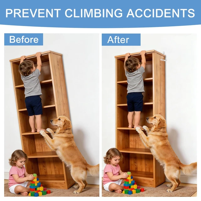 Alt view image 3 of 7 - Anti Tip Furniture Anchors, Steel Wall Anchors, 12 Pack,White | Furniture wall anchors help secure dressers, cabinets and bookcases for baby and pet safety with quick, easy installation.