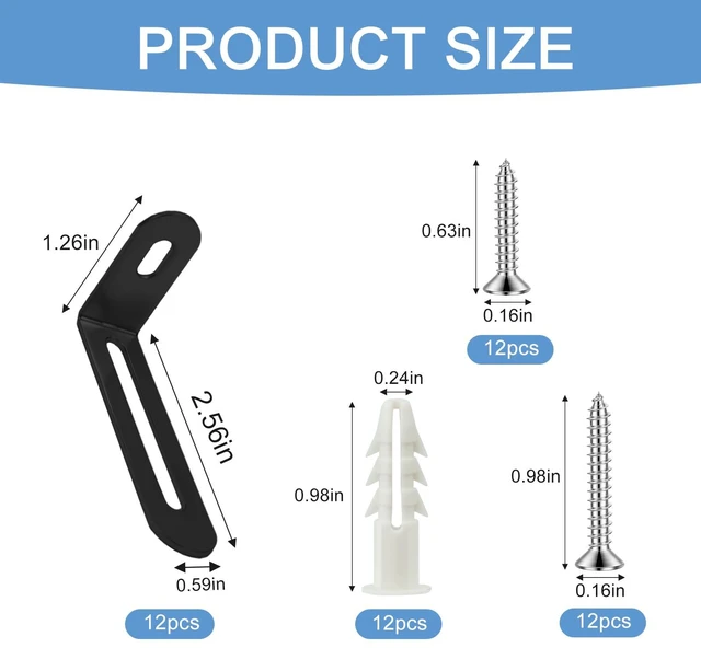 Alt view image 2 of 7 - Anti Tip Furniture Anchors, Steel Wall Anchors, 12 Pack, Black | Furniture wall anchors help secure dressers, cabinets and bookcases for baby and pet safety with quick, easy installation.