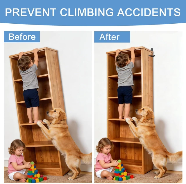 Alt view image 3 of 7 - Anti Tip Furniture Anchors, Steel Wall Anchors, 12 Pack, Black | Furniture wall anchors help secure dressers, cabinets and bookcases for baby and pet safety with quick, easy installation.