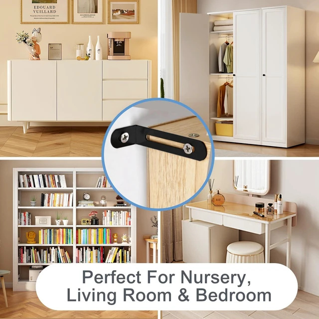 Alt view image 6 of 7 - Anti Tip Furniture Anchors, Steel Wall Anchors, 12 Pack, Black | Furniture wall anchors help secure dressers, cabinets and bookcases for baby and pet safety with quick, easy installation.