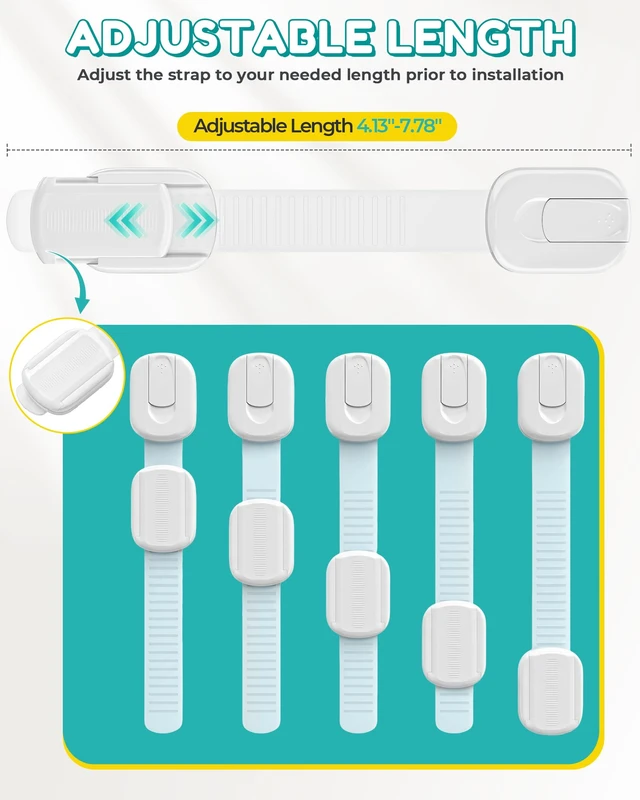Alt view image 3 of 7 - Cabinet Locks Baby Proofing - 14 Pack Child Safety Latches White | No drill 3M adhesive, Easy to install No damage, Adjustable length, Material safety, Suitable for drawers, fridge, cupboard
