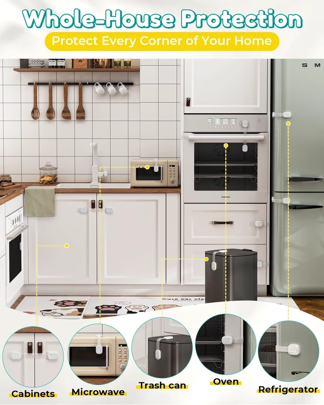 Alt view image 6 of 7 - Cabinet Locks Baby Proofing - 14 Pack Child Safety Latches White | No drill 3M adhesive, Easy to install No damage, Adjustable length, Material safety, Suitable for drawers, fridge, cupboard