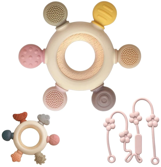 Main image of 3 Packs Teether Rings for 0-6 6-12 Months Babies, Teething Toys with Pacifier Clip Holder, Baby Chew Toys for Sucking Needs, Baby Essentials