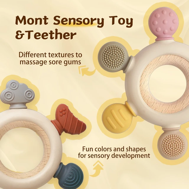 Alt view image 2 of 7 - 3 Packs Teether Rings for 0-6 6-12 Months Babies, Teething Toys with Pacifier Clip Holder, Baby Chew Toys for Sucking Needs, Baby Essentials