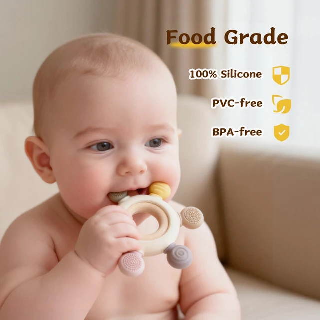 Alt view image 3 of 7 - 3 Packs Teether Rings for 0-6 6-12 Months Babies, Teething Toys with Pacifier Clip Holder, Baby Chew Toys for Sucking Needs, Baby Essentials