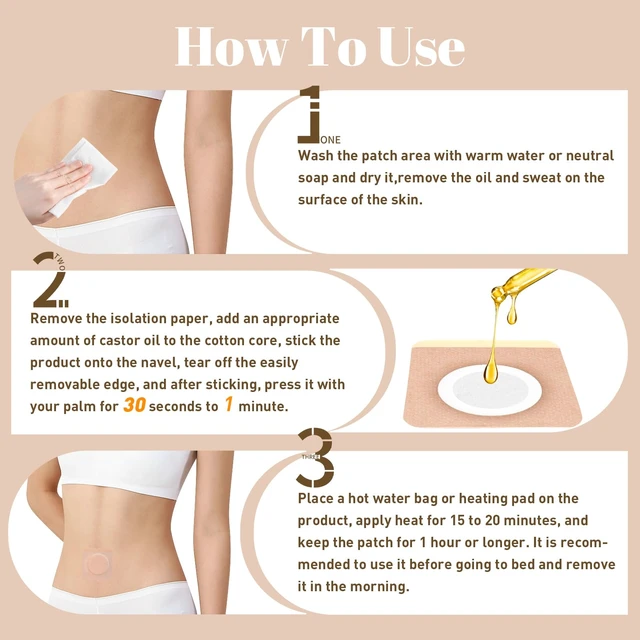 Alt view image 6 of 7 - 48PCS Castor Oil Patches, Castor Oil Pack Wrap, Belly Button Patch | Organic Cotton, Breathable & Self-Adhesive Pads, Anti Leakage, No Wash, Portable, Without Castor Oil, Beige
