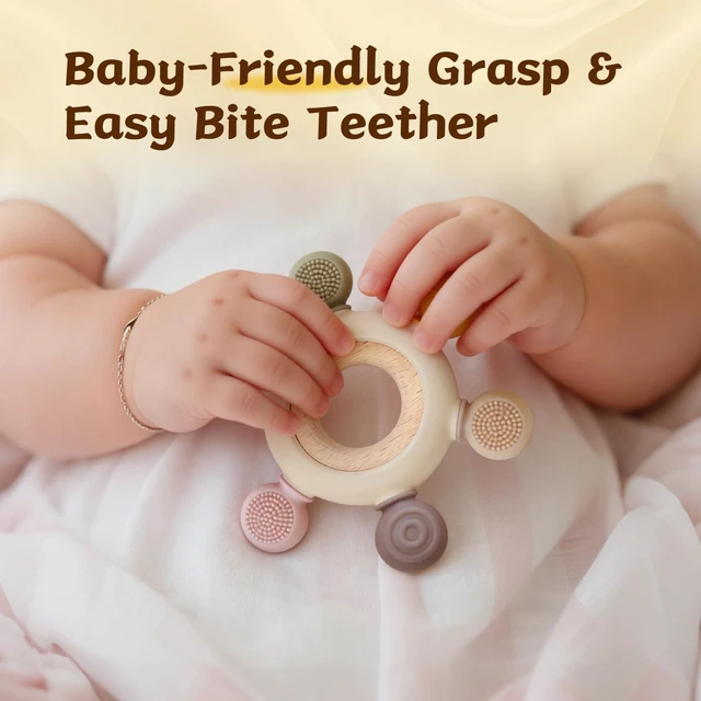 Alt view image 6 of 7 - 3 Packs Teether Rings for 0-6 6-12 Months Babies, Teething Toys with Pacifier Clip Holder, Baby Chew Toys for Sucking Needs, Baby Essentials
