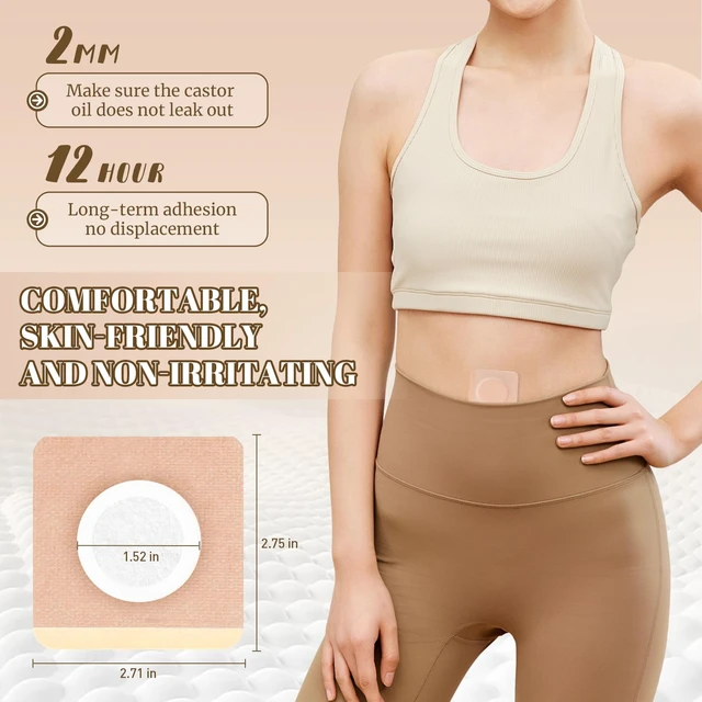 Alt view image 4 of 7 - 48PCS Castor Oil Patches, Castor Oil Pack Wrap, Belly Button Patch | Organic Cotton, Breathable & Self-Adhesive Pads, Anti Leakage, No Wash, Portable, Without Castor Oil, Beige
