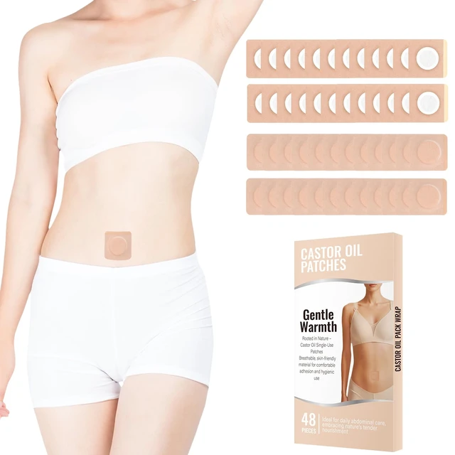 Alt view image 7 of 7 - 48PCS Castor Oil Patches, Castor Oil Pack Wrap, Belly Button Patch | Organic Cotton, Breathable & Self-Adhesive Pads, Anti Leakage, No Wash, Portable, Without Castor Oil, Beige