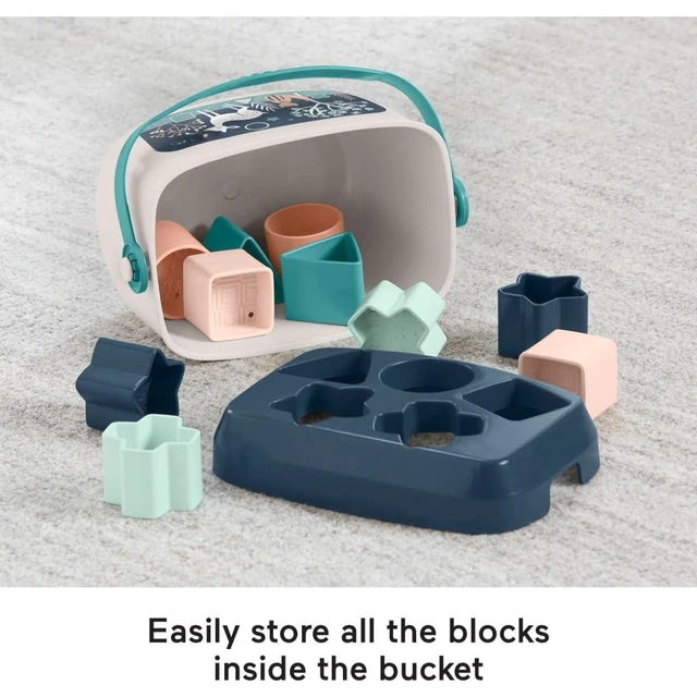 Alt view image 4 of 5 - Babys First BlocksToy Set, Navy Fawn | Stacking Toy, 10 Shapes & Storage Bucket, Sorting Play, Infants Ages 6+ Months