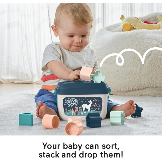 Alt view image 3 of 5 - Babys First BlocksToy Set, Navy Fawn | Stacking Toy, 10 Shapes & Storage Bucket, Sorting Play, Infants Ages 6+ Months