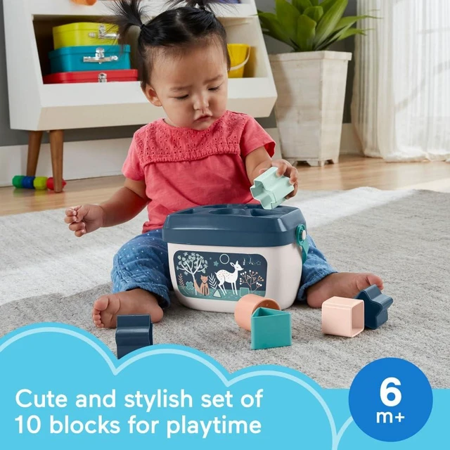 Alt view image 2 of 5 - Babys First BlocksToy Set, Navy Fawn | Stacking Toy, 10 Shapes & Storage Bucket, Sorting Play, Infants Ages 6+ Months