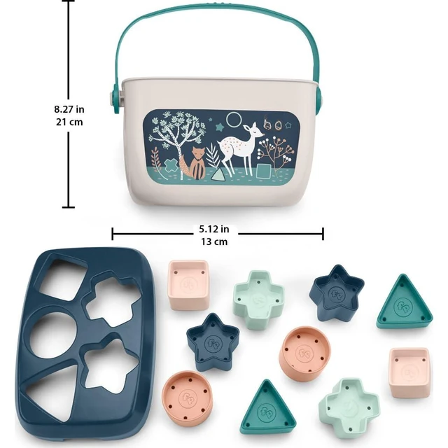 Alt view image 5 of 5 - Babys First BlocksToy Set, Navy Fawn | Stacking Toy, 10 Shapes & Storage Bucket, Sorting Play, Infants Ages 6+ Months