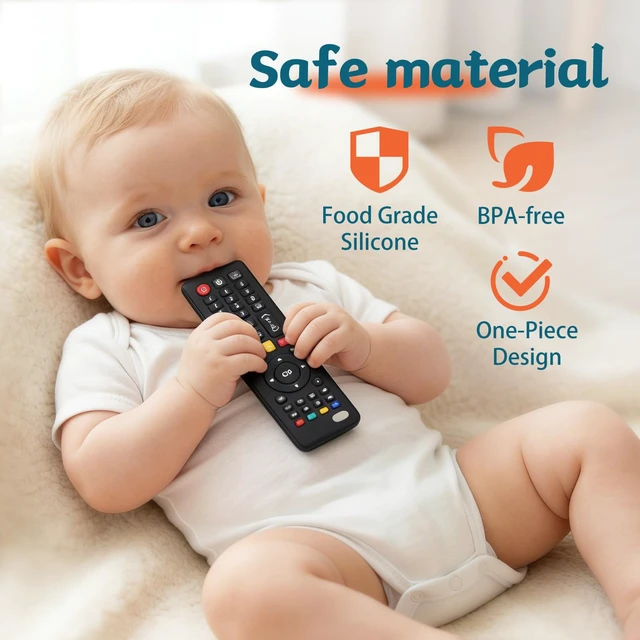 Alt view image 2 of 7 - Baby Remote Teething Toys for 0-6, 6-12 Months | Silicone Chew Toys for Babies 3-24 Months, TV Remote Control Shape Teether Toys for Baby and Infants