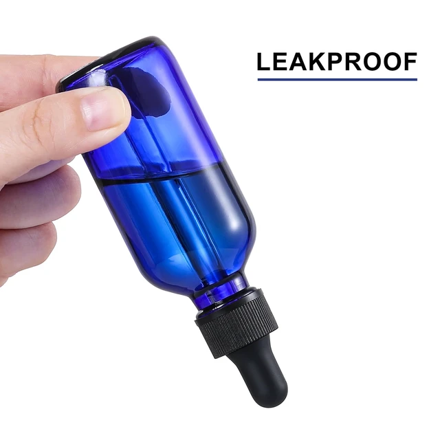 Alt view image 5 of 7 - 4 Pack, 2 oz Dropper Bottles with 1 Funnel & 4 Labels - 60ml Thick Dark Blue Glass Tincture Bottles with Eye Droppers - Leakproof Essential Oils Bottle for Health, Personal Care & Beauty