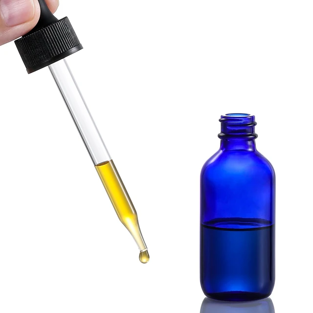 Alt view image 6 of 7 - 4 Pack, 2 oz Dropper Bottles with 1 Funnel & 4 Labels - 60ml Thick Dark Blue Glass Tincture Bottles with Eye Droppers - Leakproof Essential Oils Bottle for Health, Personal Care & Beauty