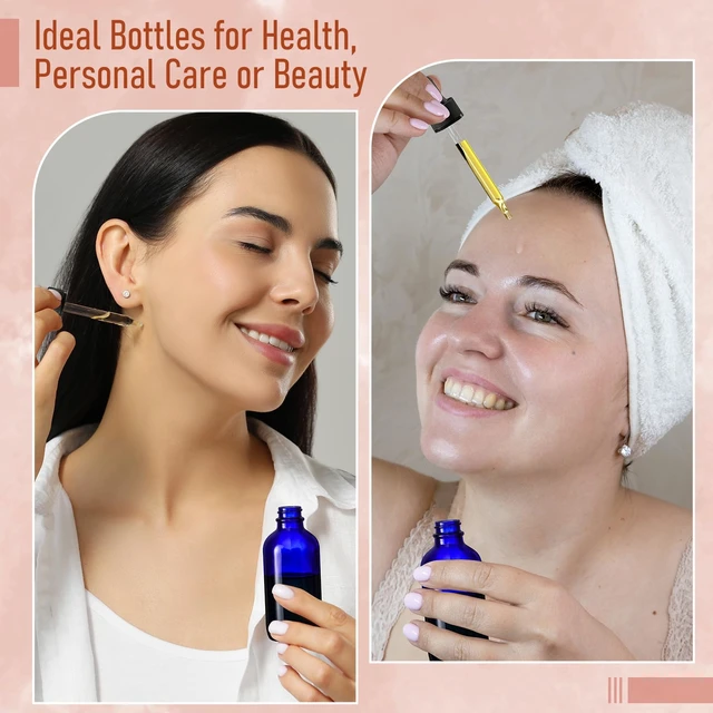 Alt view image 7 of 7 - 4 Pack, 2 oz Dropper Bottles with 1 Funnel & 4 Labels - 60ml Thick Dark Blue Glass Tincture Bottles with Eye Droppers - Leakproof Essential Oils Bottle for Health, Personal Care & Beauty