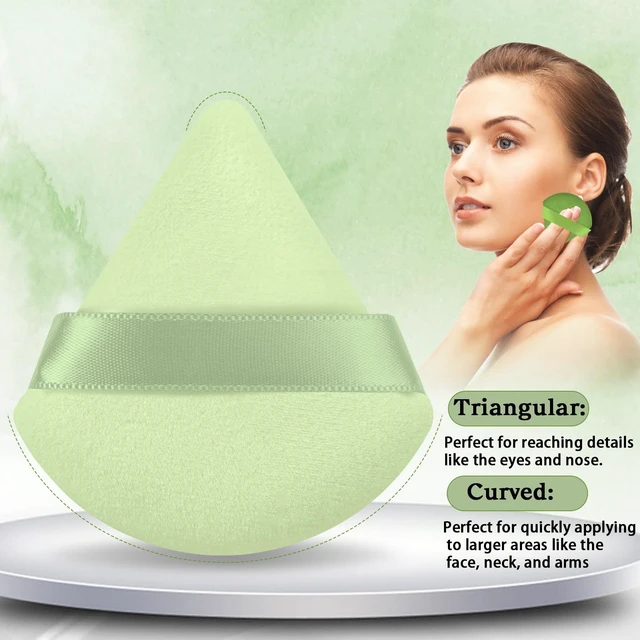 Alt view image 3 of 6 - Powder Puffs, 6 Pack Triangle and Round Makeup Sponge, Green | Soft Fiber, Wet & Dry Use, Washable, Hand Strap, For Loose Powder, Foundation, BB Cream and Blush