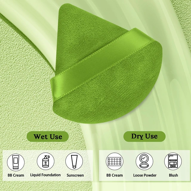 Alt view image 4 of 6 - Powder Puffs, 6 Pack Triangle and Round Makeup Sponge, Green | Soft Fiber, Wet & Dry Use, Washable, Hand Strap, For Loose Powder, Foundation, BB Cream and Blush