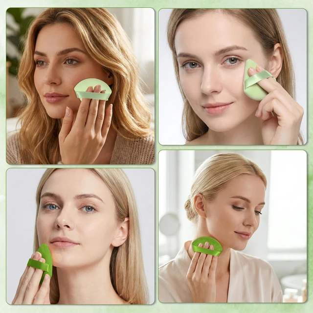 Alt view image 6 of 6 - Powder Puffs, 6 Pack Triangle and Round Makeup Sponge, Green | Soft Fiber, Wet & Dry Use, Washable, Hand Strap, For Loose Powder, Foundation, BB Cream and Blush