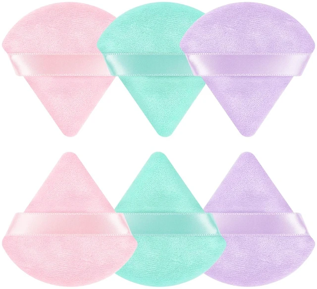 Main image of Powder Puffs, 6 Pack Triangle and Round Makeup Sponge | Soft Fiber, Wet & Dry Use, Washable, Hand Strap, For Loose Powder, Foundation, BB Cream and Blush