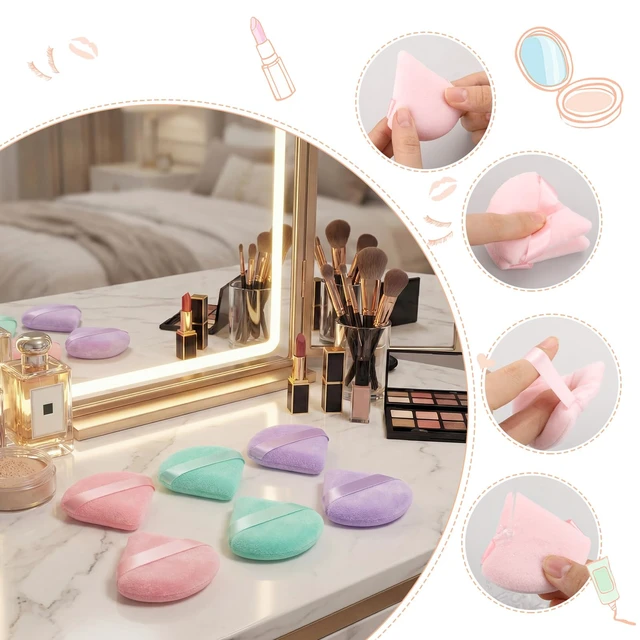 Alt view image 5 of 6 - Powder Puffs, 6 Pack Triangle and Round Makeup Sponge | Soft Fiber, Wet & Dry Use, Washable, Hand Strap, For Loose Powder, Foundation, BB Cream and Blush
