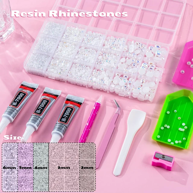 Alt view image 2 of 5 - 32000 Pcs Resin Jelly Rhinestones Kit, Pearl 2/3/4/5/6mm Flatback Rhinestones with 3 Pcs B7000 Jewelry Glue & Tools, All-in-One Bedazzling Kit for DIY Arts & Crafts Gifts