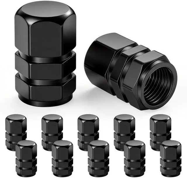 Main image of Car Tire Valve Stem Caps, 12pcs Air Caps Cover, Universal for Cars, SUVs, Bike, Trucks and Motorcycles-Black