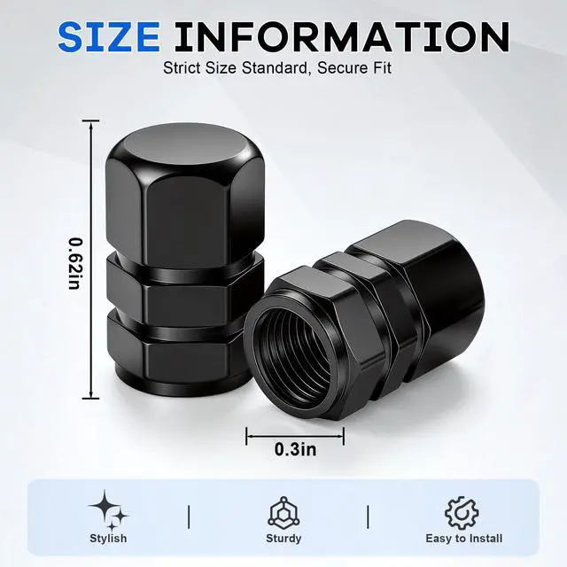 Alt view image 2 of 6 - Car Tire Valve Stem Caps, 12pcs Air Caps Cover, Universal for Cars, SUVs, Bike, Trucks and Motorcycles-Black