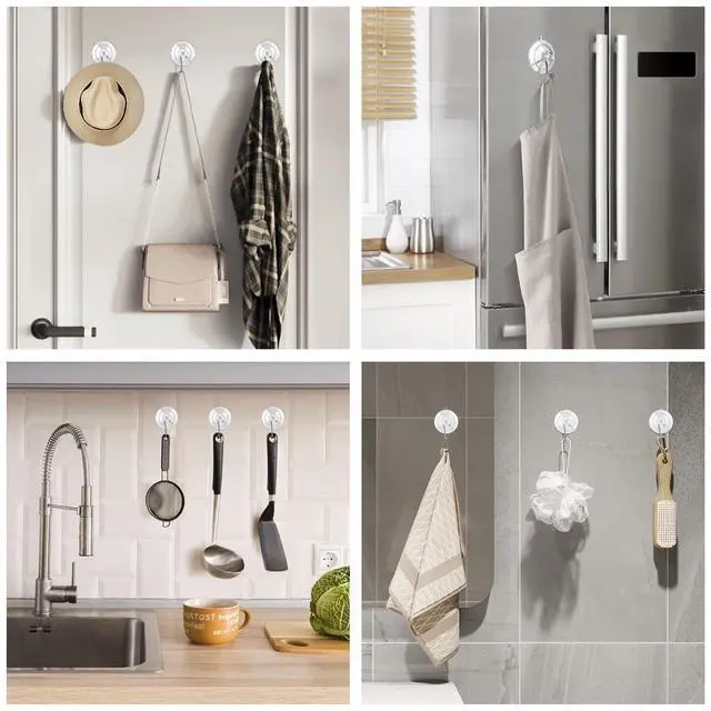 Alt view image 6 of 7 - Suction Cup Hooks 6Pack - Max Load 10LB, No Trace, Reusable & Removable, 1.77Inch Clear Medium Suction Cups, Stainless Steel Hooks, for Tile, Glass, Window, Shower, Kitchen, Bathroom, Decor